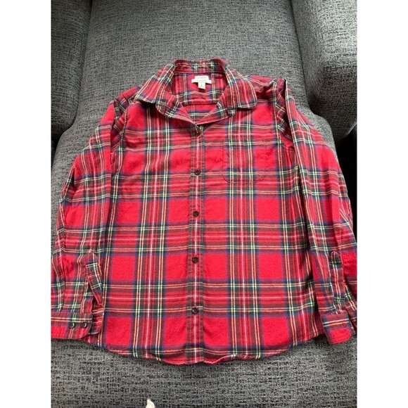 L.L.Bean Women's Red Plaid Button-Up Flannel Shirt Relaxed Fit L 100% Cotton - Picture 1 of 9